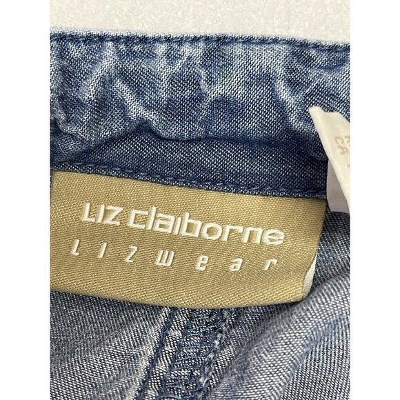 Liz Claiborne Lizwear Women 8 denim Jean Long Skirt Button Front Tie Waist Slit - Picture 4 of 11